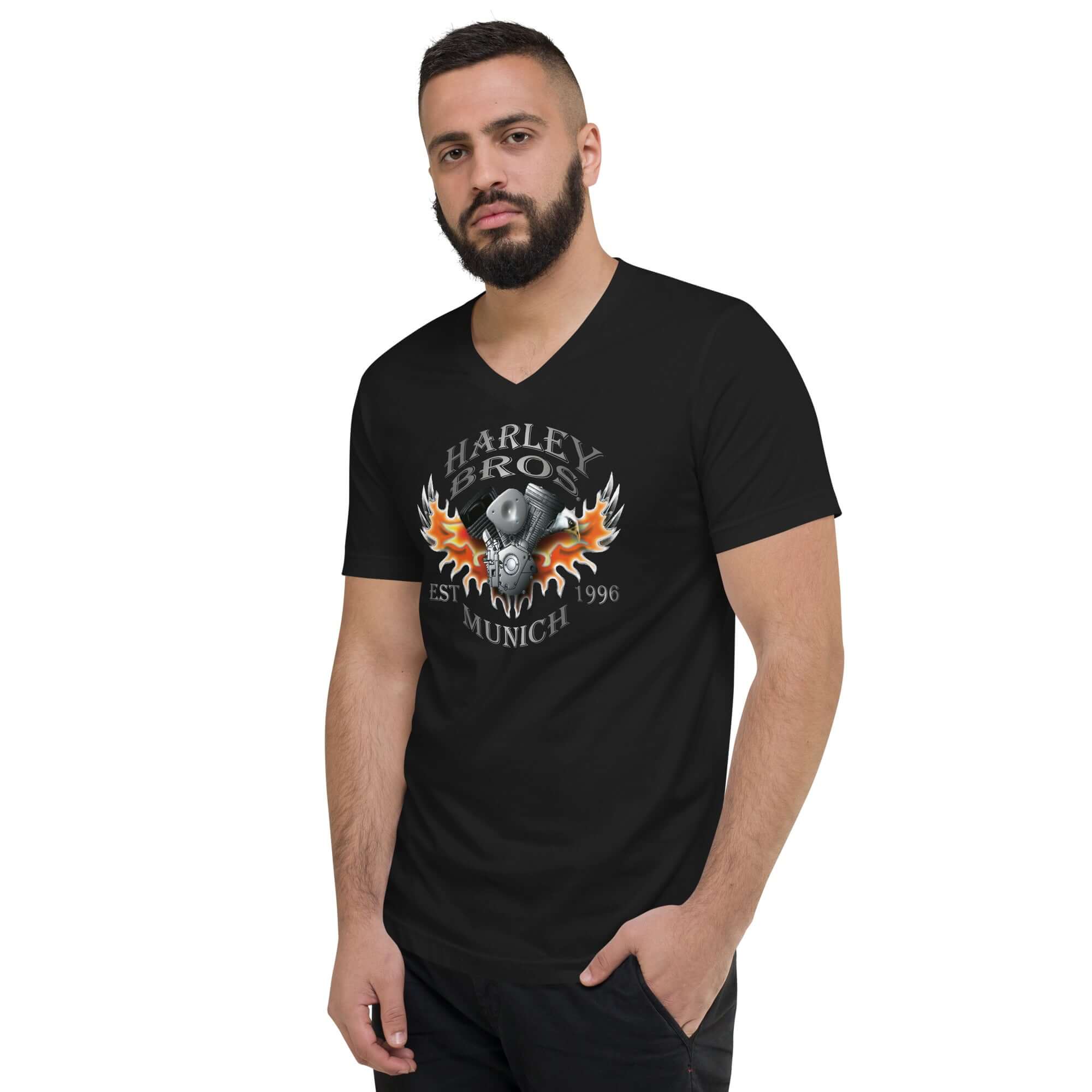 TIME OF VIBES Cotton V-Neck T-Shirt HARLEY BROS 23 (Black) - €35,00